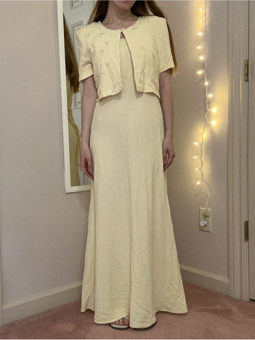 Vintage 90s Light Yellow Maxi Dress